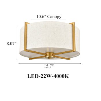 Drum Shade Brass Dimmable LED Ceiling Light Hallway Light Fixtures