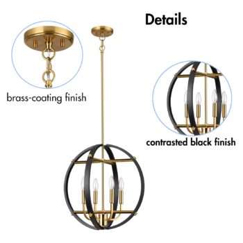 Farmhouse 4-Light Globe Pendant Light Black and Brass Finish Chandelier