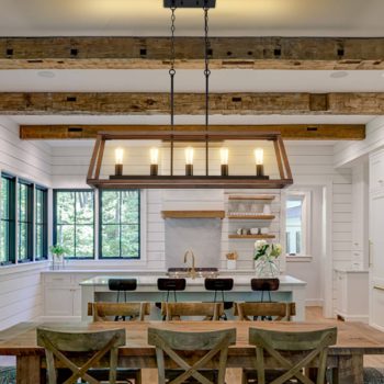 Farmhouse Kitchen Island Pendant Light 5-Light Faux Wood Dining Table Chandelier