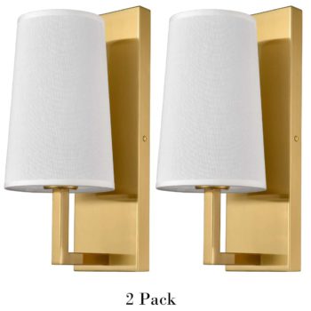 Gold Wall Sconce Sets of 2 Modern Beige Fabric Shade Wall Lamps