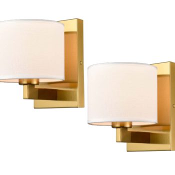 Gold Wall Sconces Set of Two Fabric Shade Wall Lamps for Bedroom