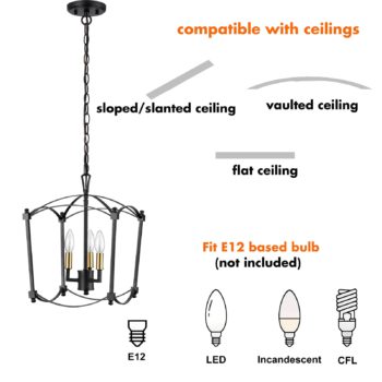 Industrial 3-Light Lantern Cage Pendant Chandelier Black Candle Light