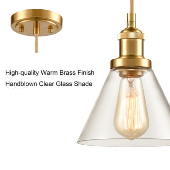 Industrial Mini Glass Pendant Lights Brass Finish Cone Shape