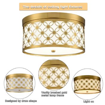 Modern Drum Shade Brushed Gold Dimmable LED Ceiling Light Hallway Light Fixtures 3