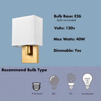 Modern Wall Lamp Brass Finish with White Fabric Shade Bedside
