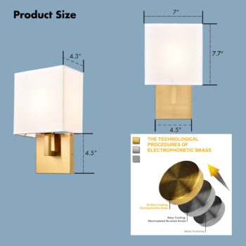 Modern Wall Lamp Brass Finish with White Fabric Shade Bedside