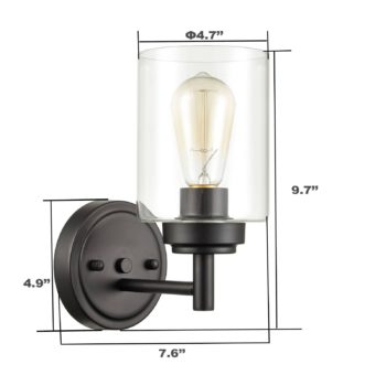 Set of 2 Modern Black Metal with Cylindrical Clear Glass Wall Light Fixture for Bathroom 4