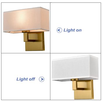 Set of 2 Modern Brushed Brass Gold with White Fabric Shade Wall Sconces for Bedroom 1