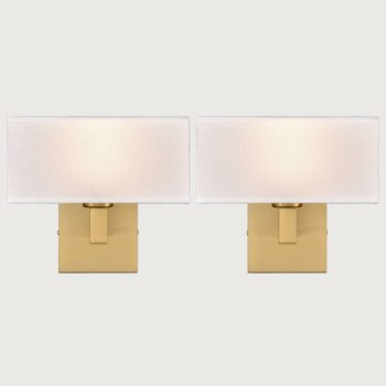 Set of 2 Modern Brushed Brass Gold with White Fabric Shade Wall Sconces for Bedroom 2