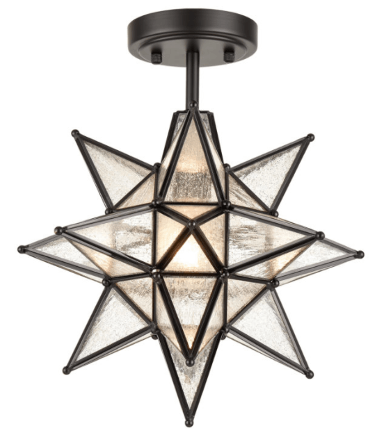 Star Ceiling Light with Etched Glass Shade