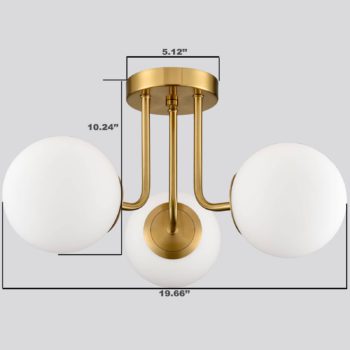 3 light Modern Brass Gold with Globe White Glass Shade Sputnik Semi Flush Mount Ceiling Light Fixture 5