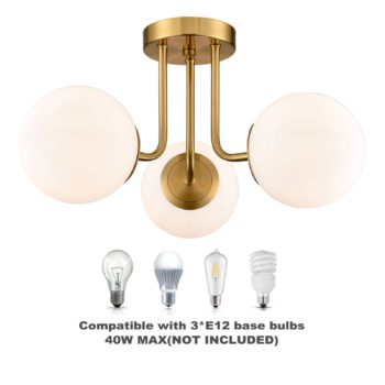 3 light Modern Brass Gold with Globe White Glass Shade Sputnik Semi Flush Mount Ceiling Light Fixture 6
