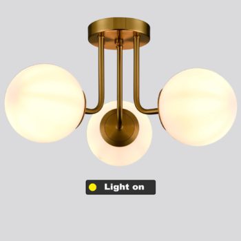 3 light Modern Brass Gold with Globe White Glass Shade Sputnik Semi Flush Mount Ceiling Light Fixture 7