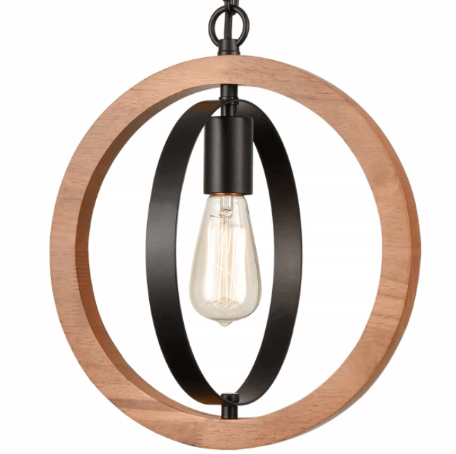 Elegant Industrial Pendant Light with Walnut Wood Frame