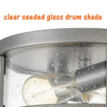 Farmhouse Drum Flush Mount Ceiling Light Seeded Glass Shade 4