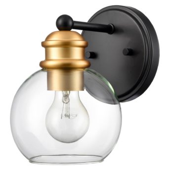 Glass Globe Black and Brass Wall Sconces Set of Two