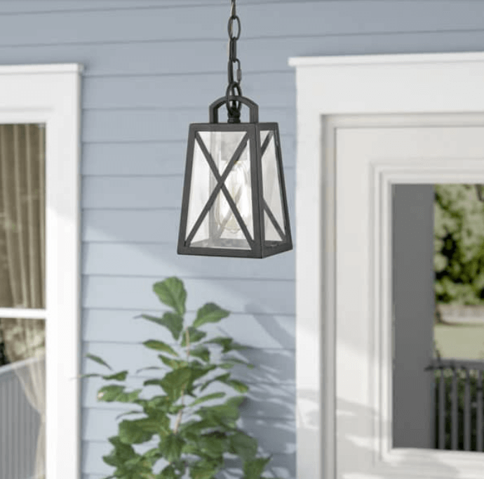 Matte Black Industrial Exterior Pendant Light with Lantern Design