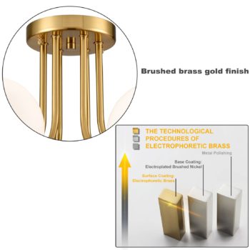Modern 6 Light Brushed Brass Gold Ceiling Light with Globe White Glass Shade Sputnik Semi Flush Mount Light Fixture 5