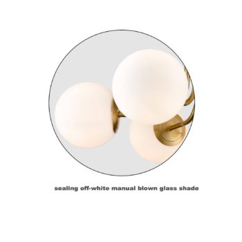 Modern 6 Light Brushed Brass Gold Ceiling Light with Globe White Glass Shade Sputnik Semi Flush Mount Light Fixture 8