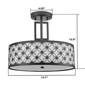 Modern Drum Black Metal with Linen Shade LED Dimmable Semi Flush Mount Ceiling Light Fixture 4
