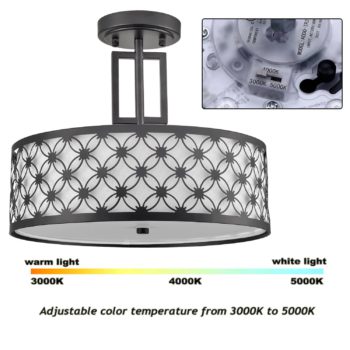 Modern Drum Black Metal with Linen Shade LED Dimmable Semi Flush Mount Ceiling Light Fixture 5