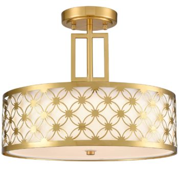 Modern Drum Brass Gold with Linen Shade LED Semi Flush Mount Ceiling Light Fixture 5