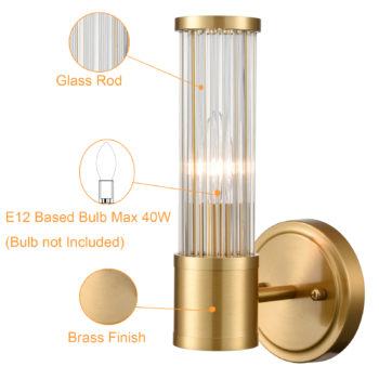 Modern Wall Sconces Set of Two Brass Wall Light Clear Glass Rod
