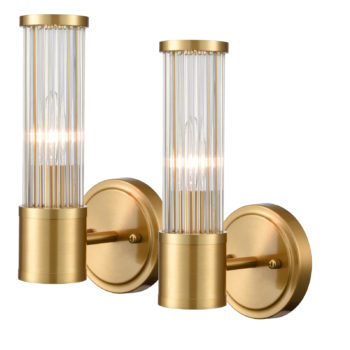 Modern Wall Sconces Set of Two Brass Wall Light Clear Glass Rod
