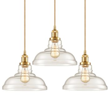 Brass Industrial Glass Pendant Lights Barn Shape 3 Pack