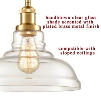 Brass Industrial Glass Pendant Lights Barn Shape 3 Pack