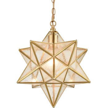 Brass Moravian Star Pendant Light 14 inch Seeded Glass Shade 4