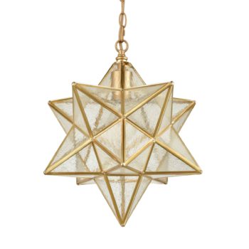 Brass Moravian Star Pendant Light 14 inch Seeded Glass Shade 6