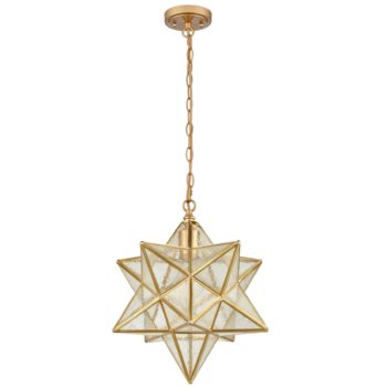 Brass Moravian Star Pendant Light 14 inch Seeded Glass Shade 7