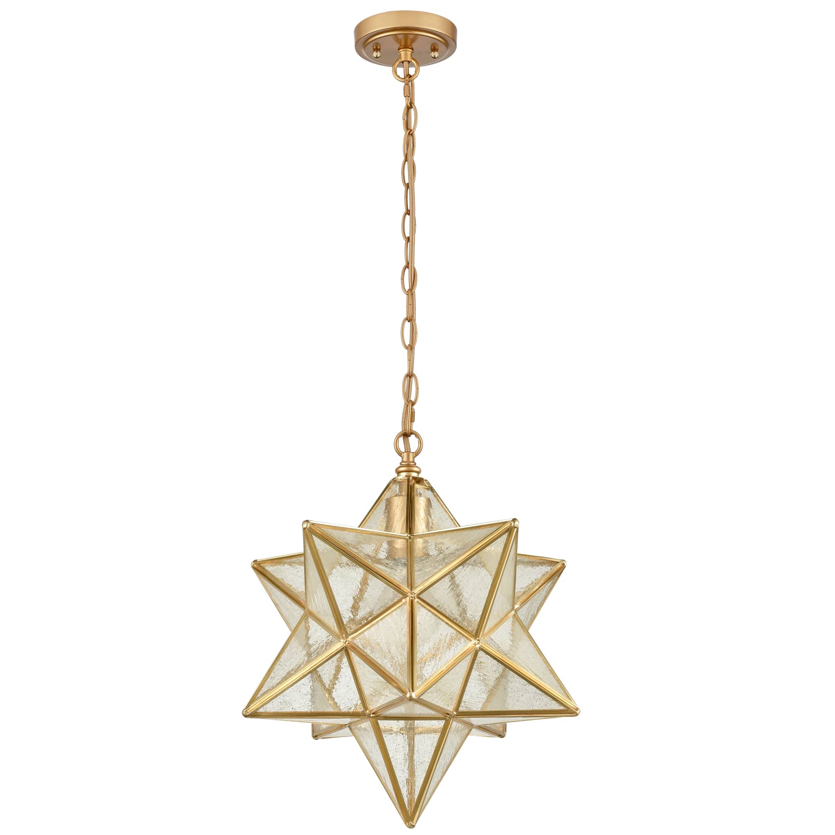 Brass Moravian Star Pendant Light Seeded Glass 14-in| Claxy