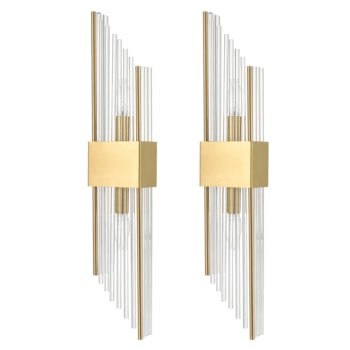 Gold Metal Wall Sconces with Crystal Clear Glass