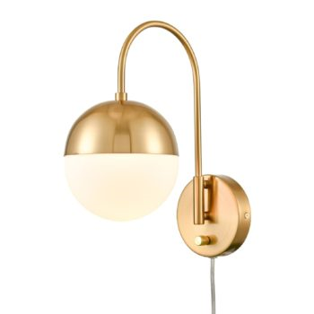 Lamp Brass Finished Plug in Glass Wall Light