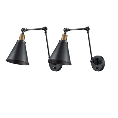 Swing Arm Plug-in Wall Light Black 2 Pack Fixture