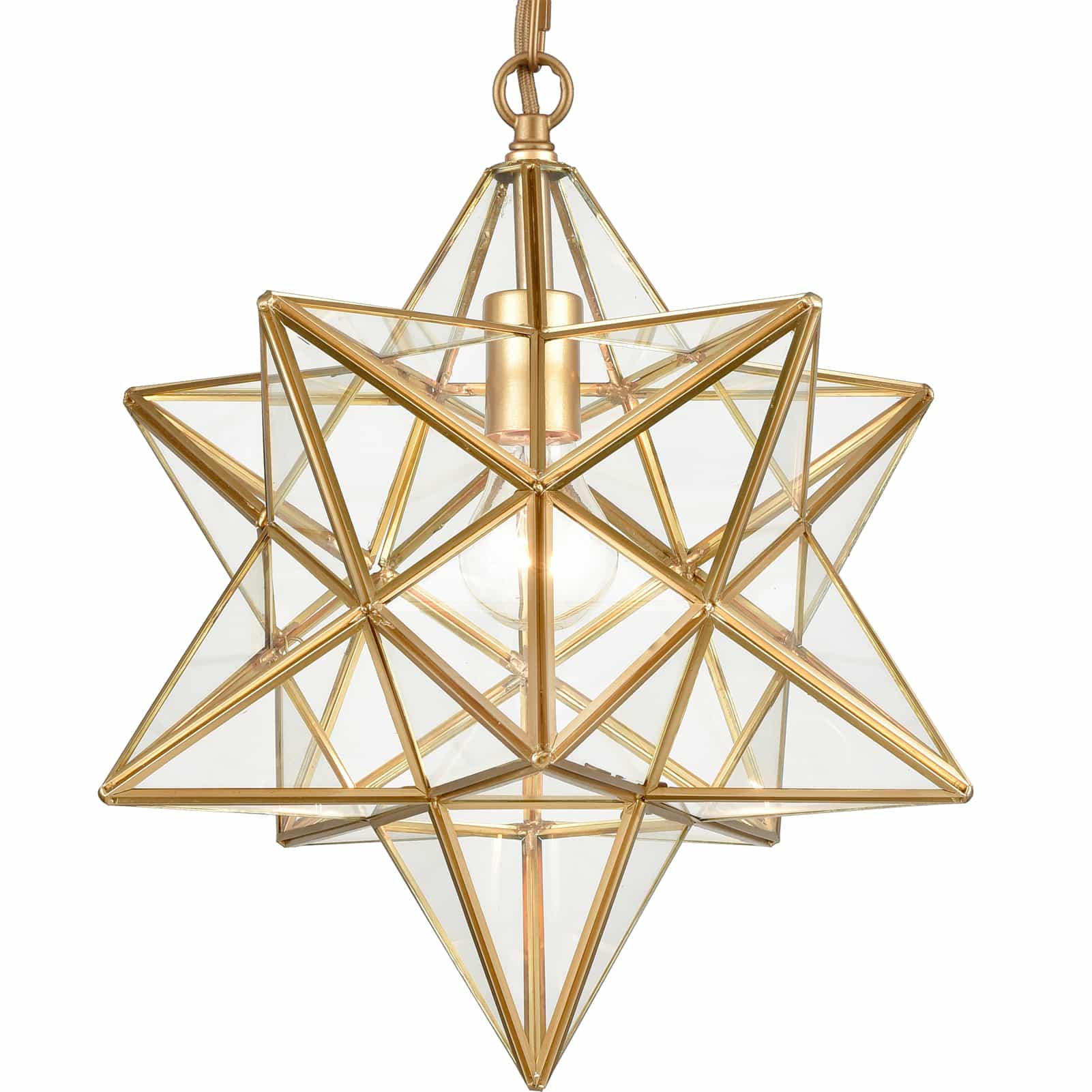 Clear Glass Brass Moravian Star Pendant Light 15in Claxy
