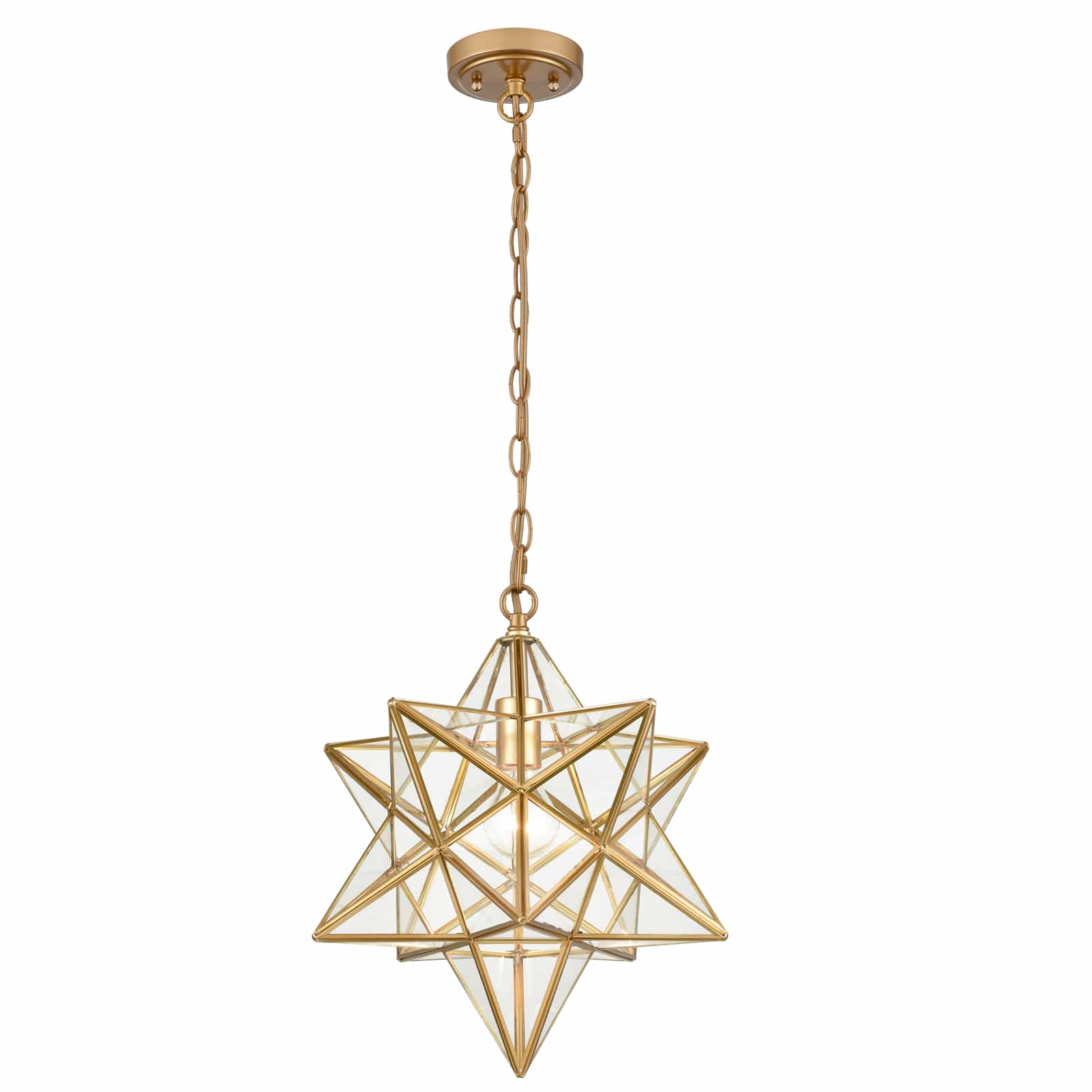 Clear Glass Brass Moravian Star Pendant Light 15-in | Claxy