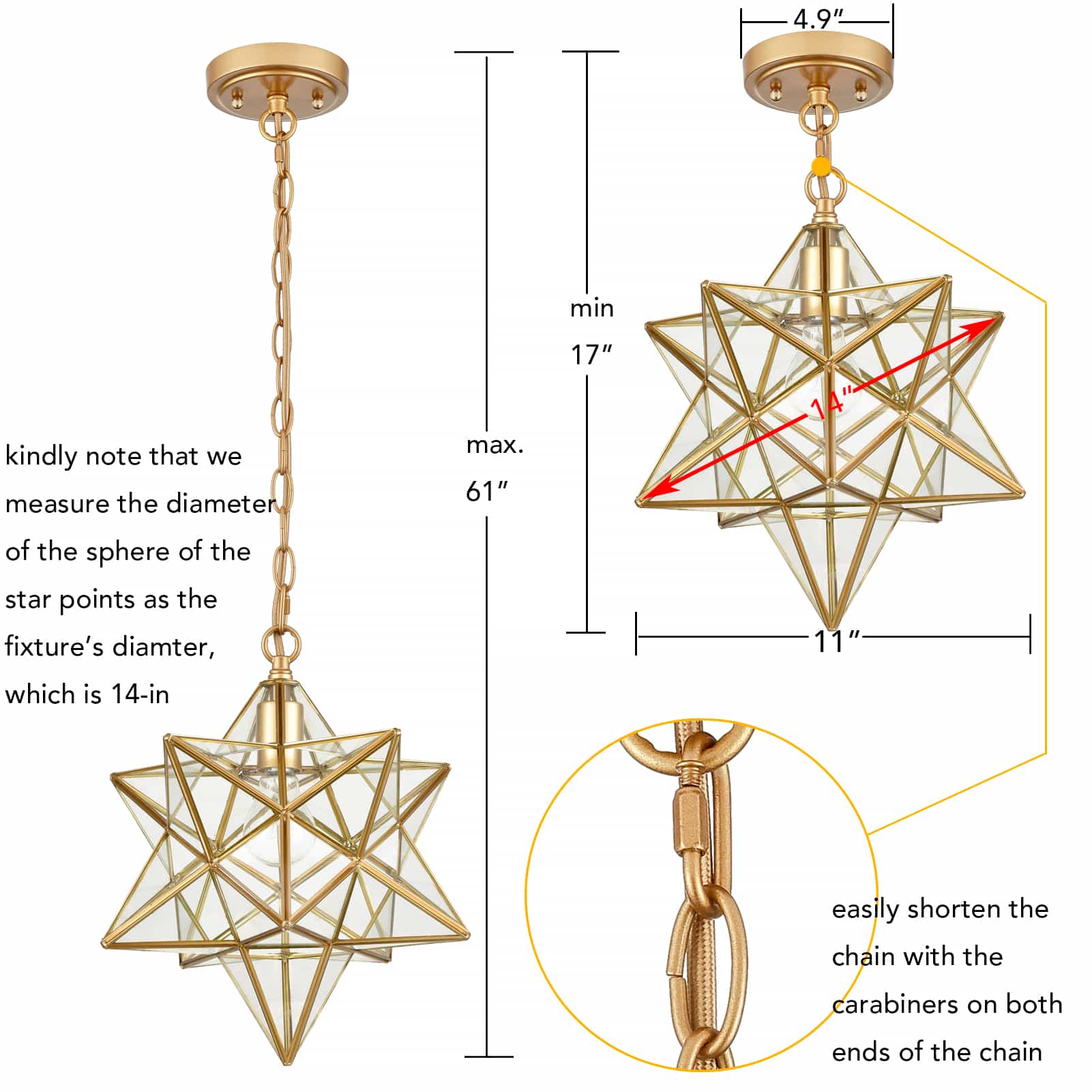 Brass Clear Glass Moravian Star Pendant Light Claxy