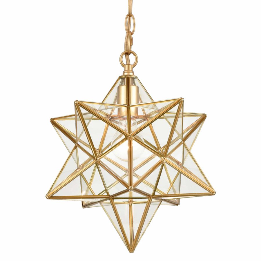 Brass Clear Glass Moravian Star Pendant Light | Claxy