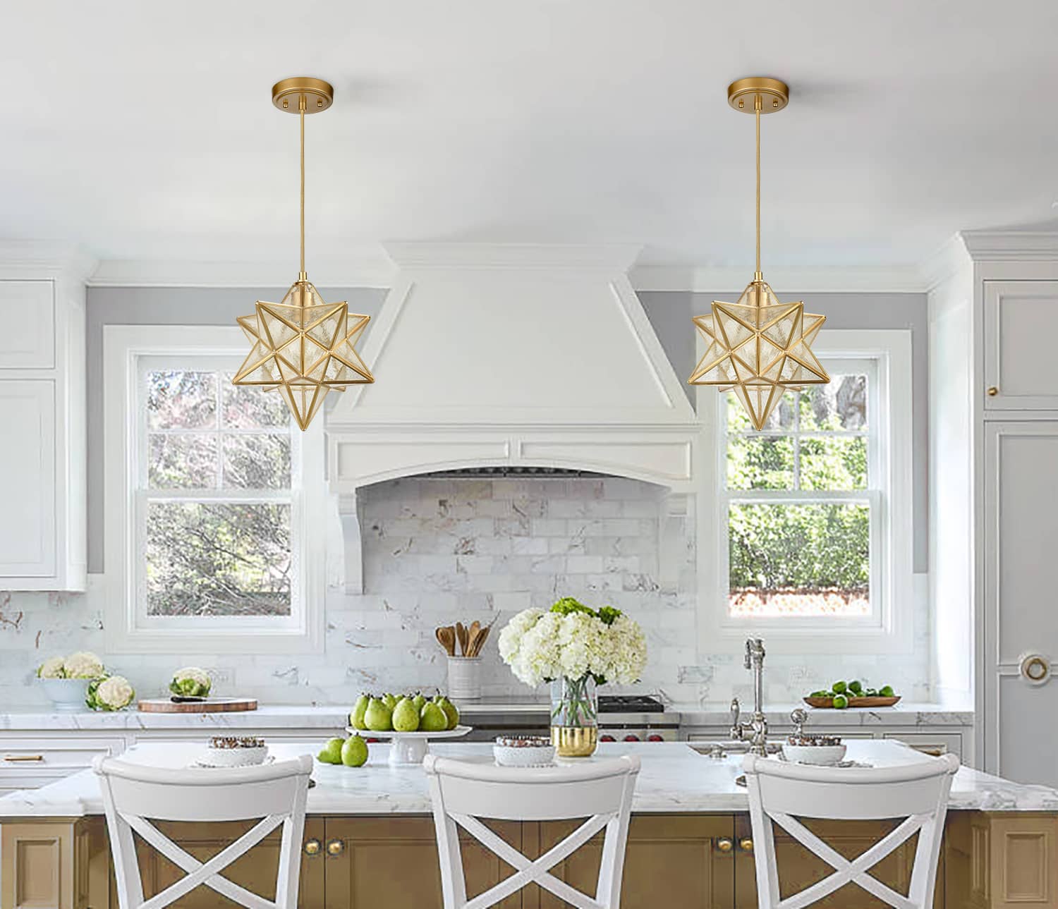 Brass Moravian Star Pendant Light Seeded, 11 Inch Claxy