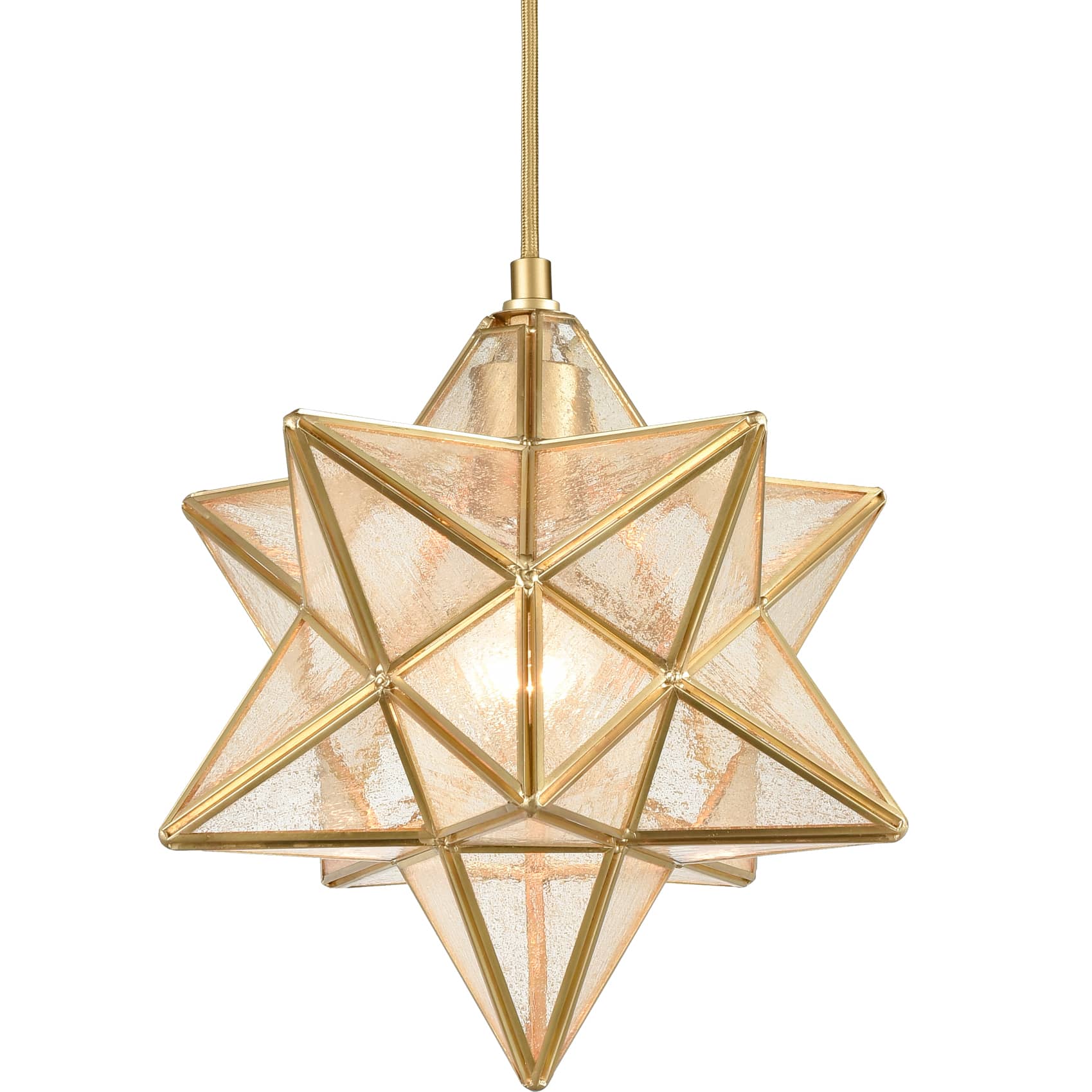 Brass Moravian Star Pendant Light Seeded, 11 Inch | Claxy