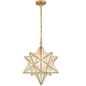 Brass Moravian Star Pendant Lights Seeded Glass Shade, 15-Inch