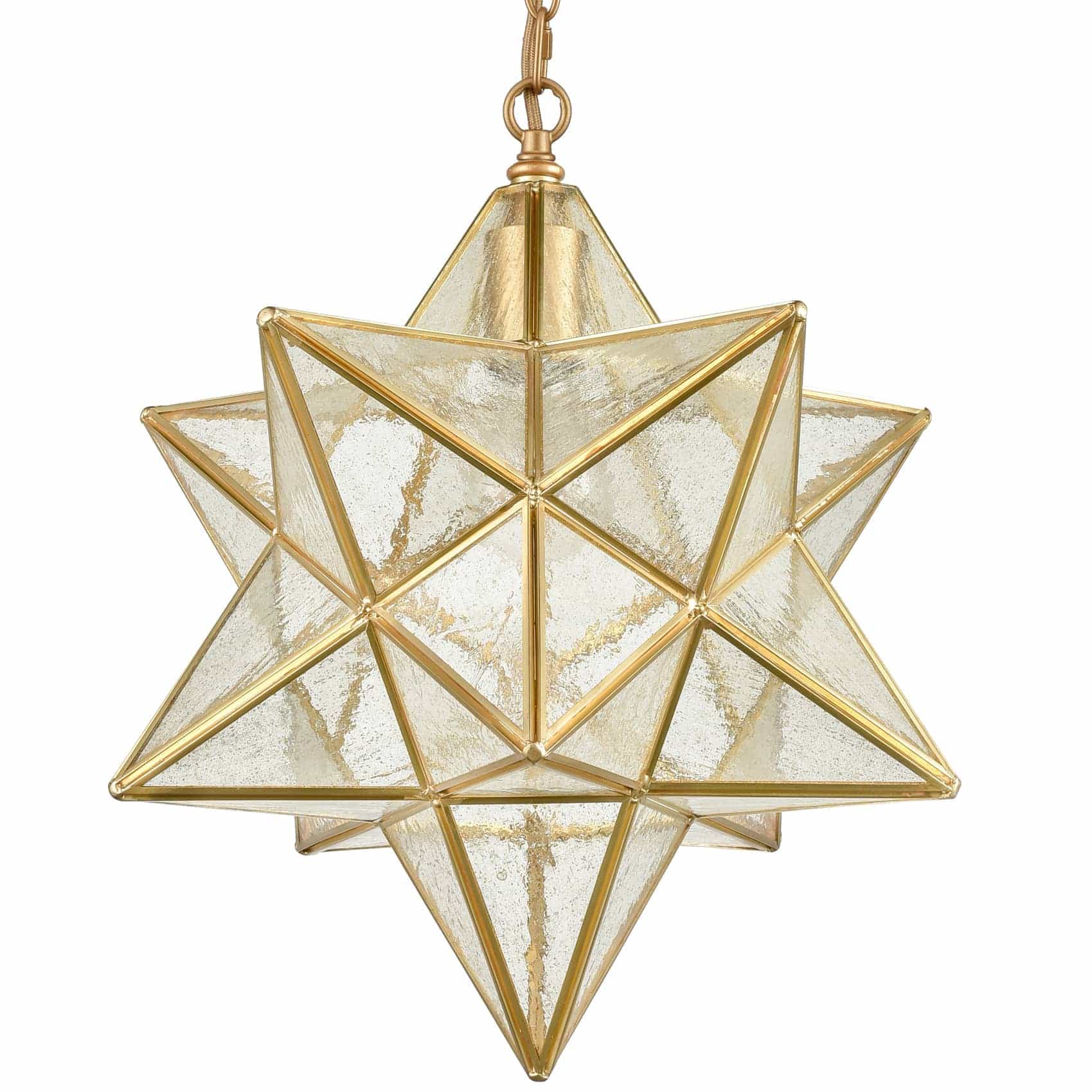 Brass Moravian Star Pendant Light Seeded Glass Claxy