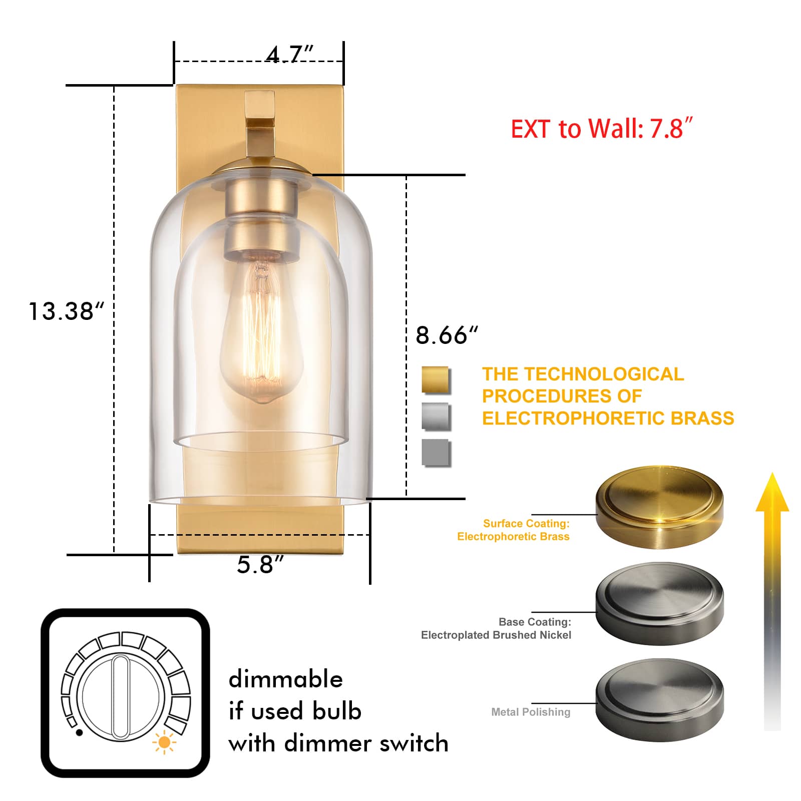 Double Glass Shade Wall Sconce Light Modern Polishing Brass Wall Sconce Lamp 