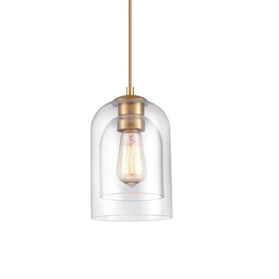 Modern Brass mini Pendant Light Doulbe Bell Glass Shade