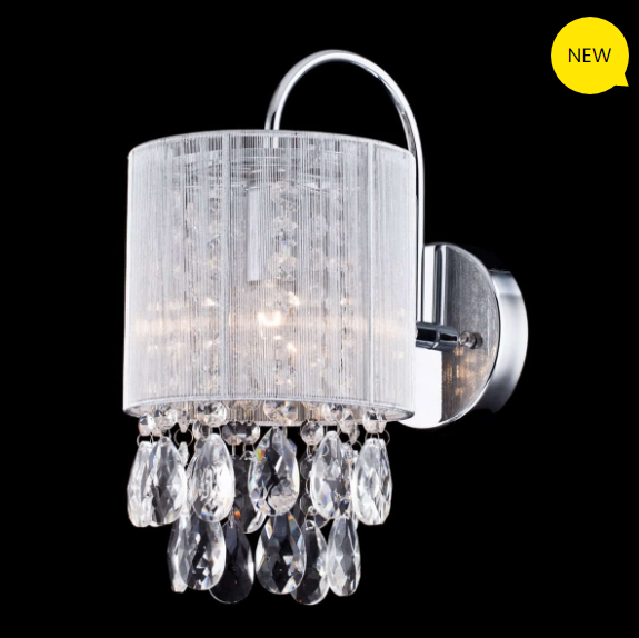 Modern Crystal Wall Sconce with a Silver String Shade