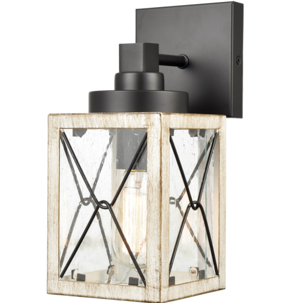 Modern Outdoor Wall Light with Seeded Glass Shade