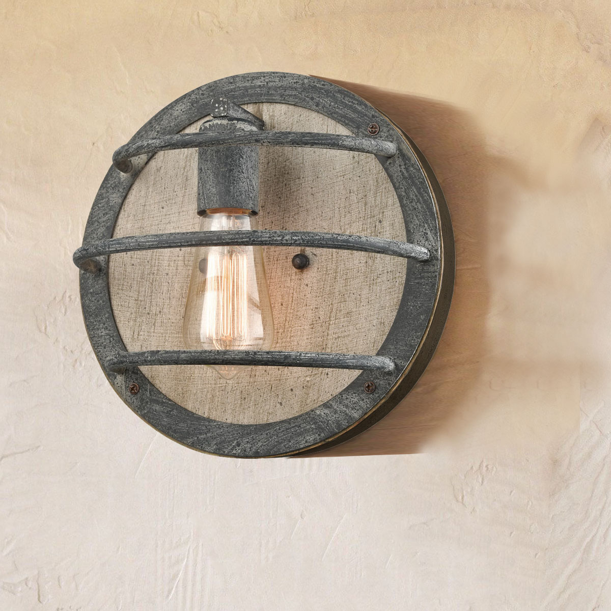 Stained Slate Round Rustic Wood Wall Sconces | Claxy